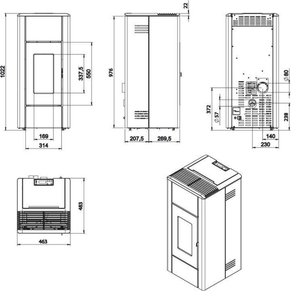 Dimensions avec les cotes poele ren air